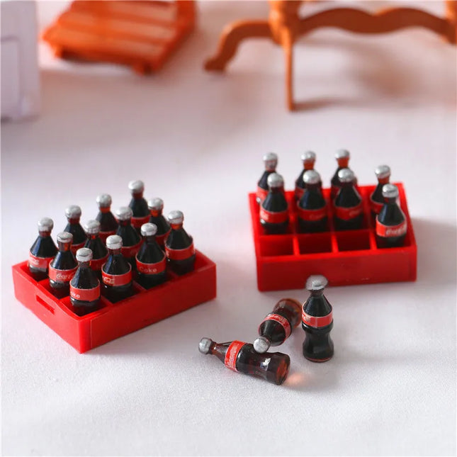 13Pcs/Set Dollhouse Miniature Cola Basket Tray Model Kits Mini Coke Bottles Drinks Kitchen Food Play Scene Decoration Accessories