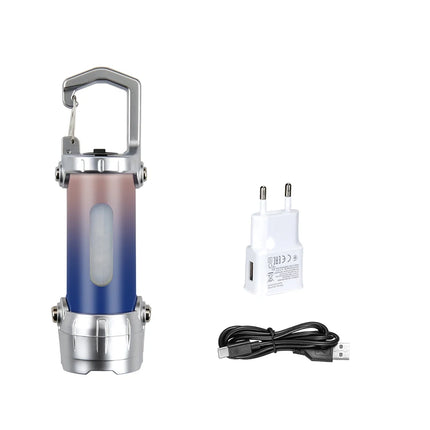 Mini Rechargeable COB Flashlight Red and Blue Light Torch Outdoor Portable Camping Hook Tent Lamp Handheld Keychain Flashlight