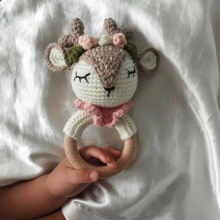 Newborn Mobile Gym Educational Ring Teething Toy Baby Cotton Baby Wooden Ring Rattle Crochet Wool Toy Customize Pacifier Chain