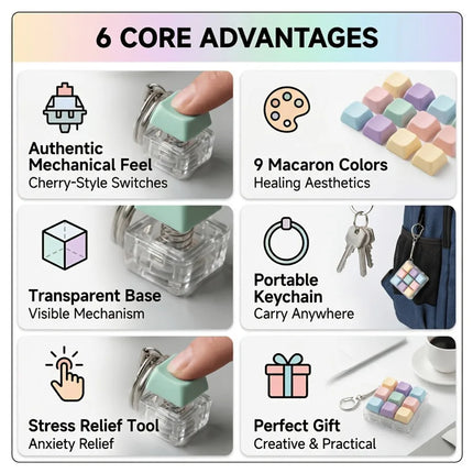 9/3 Buttons Fidget Keyboard Keychain, Clicker Stress Relief Toy, Anti-Anxiety Portable Accessory, Best Holiday Gift Random Color