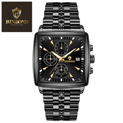 BINBOND Men's Watch Top Brand Luxury Sports Quartz Men's Watches Full Steel Waterproof Chronograph Wristwatch Men Relogio Masculino