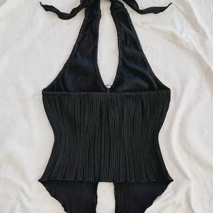 Sexy V-neck Halter Neck Crop Top for Women Summer Sleeveless Solid Split Backless Top Y2K Clothes
