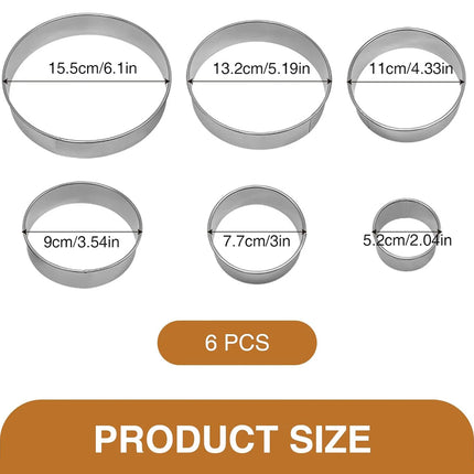 6PCS Stainless Steel Round Cookie Mold DIY Biscuit Cutter Dumpling Skin Cutting Mould Pastry Cake Baking Tool Kitchen Gadget