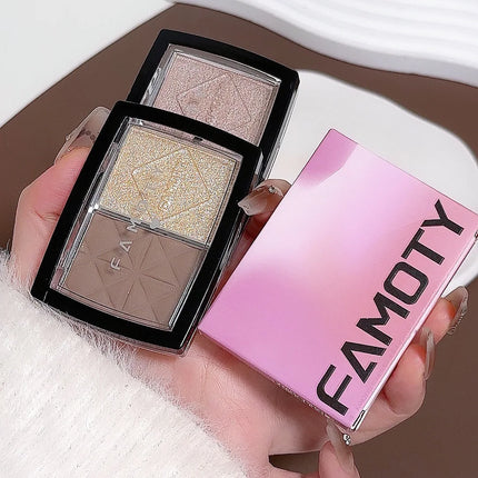 FAMOTY dual-color blush, Highlighter and contouring All-in-one plate, Shadow Brightening blush plate, multiple uses in one plate