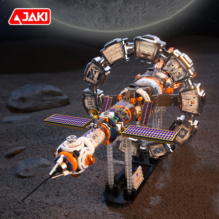 Space exploration series electric rotating star ring space station ornament educational toy building blocks birthday gift