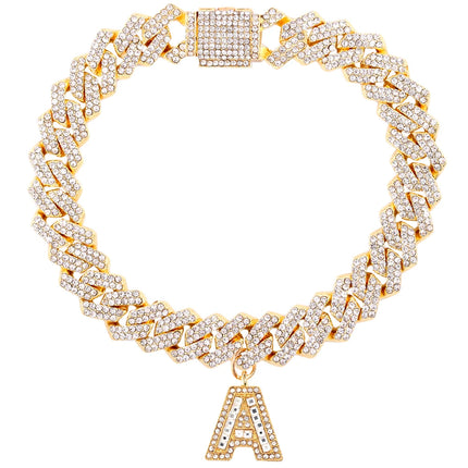 New 14MM Iced Out Cuban Chain 26 Initial Letter Anklets for Women Bling Paved Rhinestone Hip Hop Ankle Bracelet Barefoot Jewelry