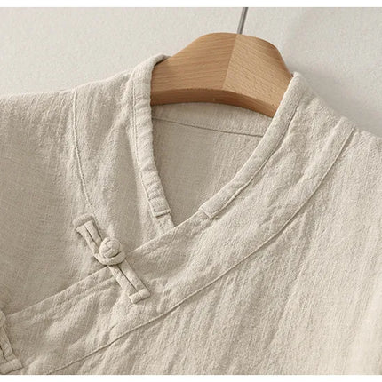 Loose Fit Long Sleeve Shirt New Autumn 2025 Chinese Style Button Zen Study Robe Tea Ceremony Side Buttoned Cotton Linen Shirt