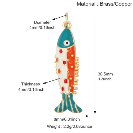 Enamel Fish Bone Squid Marine Sea Dalphin Charm Pendant,18K Real Gold Silver Plated Zircon Jewelry Finding Supplies S87 S75
