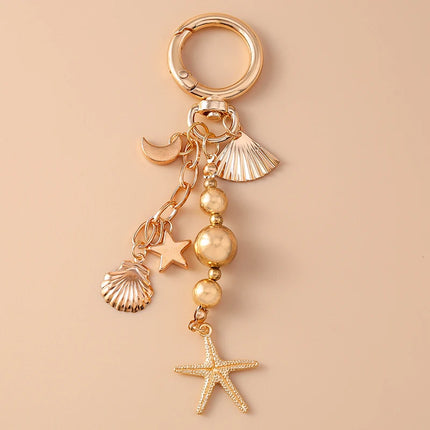Aihua Cute Y2K Metal Shell Love Heart Key Chain Pearl Key Ring for Women Girl Handbag Pendants DIY Handmade Jewelry Accessories