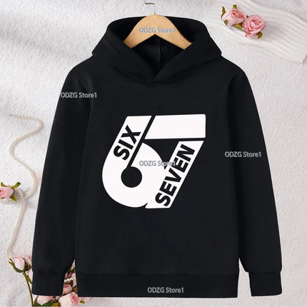 Autumn Winter Six Seven Cool Concise Print Kid Hoodies Fashion Boys Girls Long Sleeved Hooded Casual Warmer Children's Pullovers