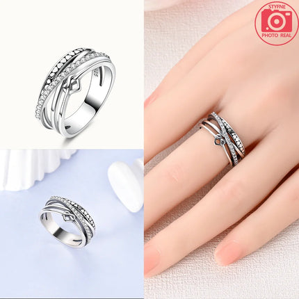 Original Romantic Heart-shaped White Zircon Shell Bowknot Rings 925 Sterling Silver  Women Jewelry Valentine's Day Birthday Gift