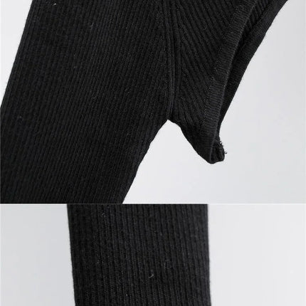 Women's Long Sleeve Crop Top T-shirts Spring Autumn Y2k Aesthetic Clothes O-neck Black White Sexy Harajuku Knitted Tshirt 2023