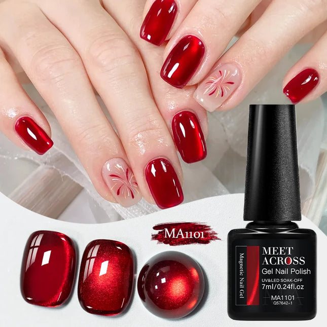 Garnet Red Cat Magnetic Gel Nail Polish Sparkling Glitter Semi Permanent Soak Off UV Gel Varnish For Valentine's Nail Supplies