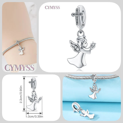 S925 Sterling Silver Charm Bead Angel Prayer Travel Memorial Pendant Fine Birthday Gift Fit Bangle Bracelet Necklace DIY Jewelry