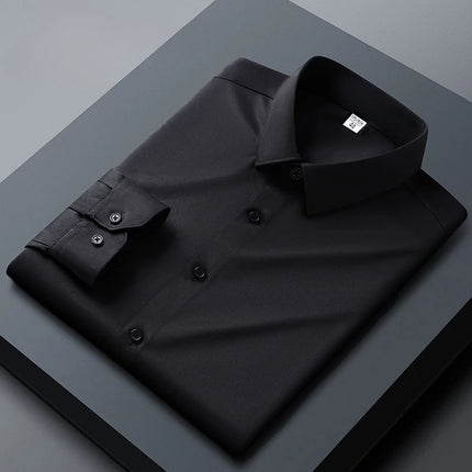 Men's Business Casual Long-Sleeved Shirt, Orange, Non-Ironing, Wrinkle-Resistant, Elastic, Solid Color, New Style