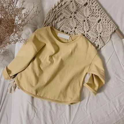 Autumn Winter Boy Girl Children's Solid Long-Sleeved Bottoming Shirt Kid Loose T-shirt Retro Baby Cotton Tops Toddler Casual Tees