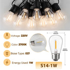 S14 Clear 1W / EU Plug / China Mainland|10M 10Bulb