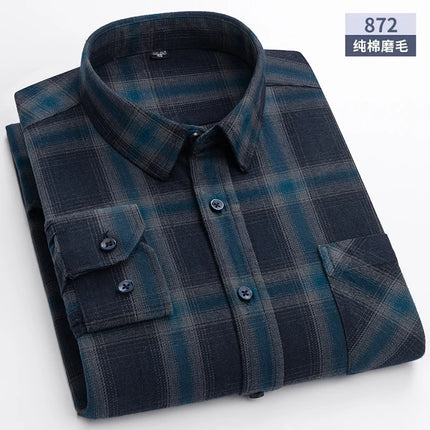 Pure Cotton Men's Plaid Shirt Long Sleeve Regular Fit Men Casual Oversized Shirt Leisure Autumn Male Blouse New Plus Size