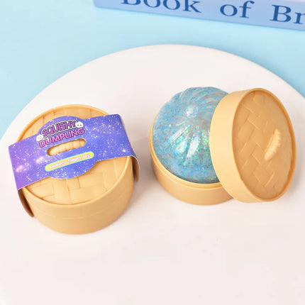 Color Glitter Dumpling Squishes Stress Balls Fidget Sensory Toys Simulation Food Squishies Bun with Steamer Squeeze Dough Gifts