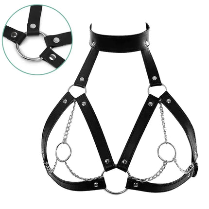 Women Sexy Fashion Chest Harness Pu Leather Bondage Lingerie Harness Belt Bdsm Gothic Punk Exotic Fetish  Festival Rave Outfit