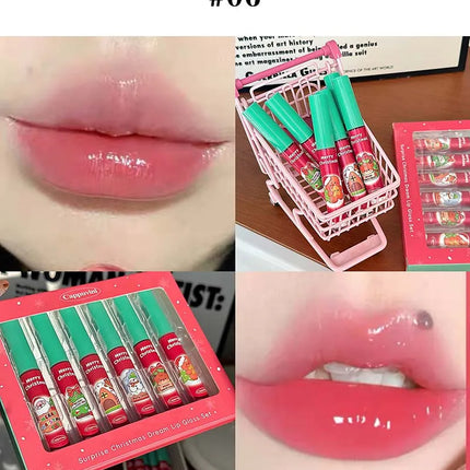 Cappuvini 6-Pack Lip Gloss Set Christmas Gift Water Light Long-Lasting Easy Apply Lip Glaze Lipstick Collection