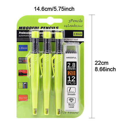 Carpenter's Pencil Card Set, Deep Hole Marking And Drawing, With 2.8mmLeads,Pencil Sharpener,For Carpenter Woodworking Architect