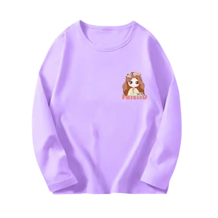 Pink Flower Heart Print Girls T-Shirt Casual White Tops Spring Long Sleeve Kids T-Shirt Kawaii Love Print Tops