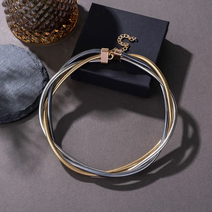 New Punk Style Gold Color Multilayer Wrap Necklace for Women Fashion Simple Design, Trendy Holiday Party Jewelry Accessories