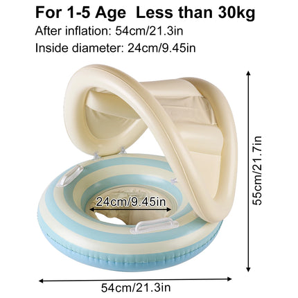 1PC Swimming Ring Inflatables with Detachable Canopy Sun Protection, Stripy Cartoon Float Seat with Handles for Boys Girls