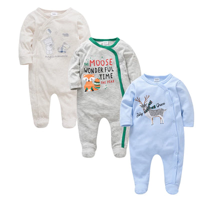 3 Pcs/lot 100% Cotton Baby Girls Clothes Set 0-12M Long Sleeve Newborn Boy Rompers Spring Autumn Carton Print Jumpsuit