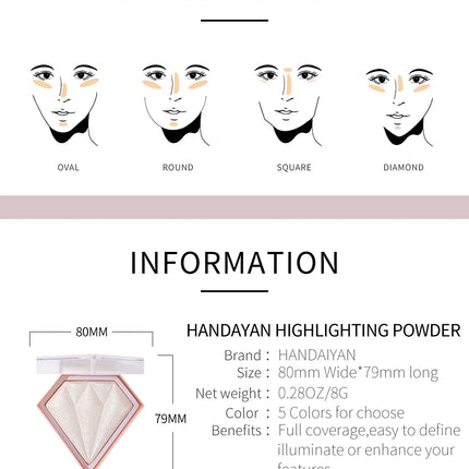 Natural Diamond Highlighter Powder 5 Color Shimmer Contour Nose Shadow Brightening Face Makeup Cosmetics Palette