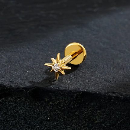 Right Grand ASTM F136 Titanium CZ North Star Flat Back Earring 16G Tiny Starburst Helix Cartilage Stud Earlobe Piercing Jewelry
