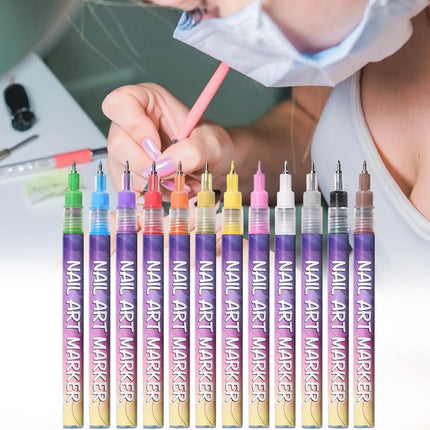 12Pcs/Set Nail Arts Drawing Graffiti Nail Polish Waterproof Painting Liner Pen DIY Abstract Lines Flower Nail Manicure Tools