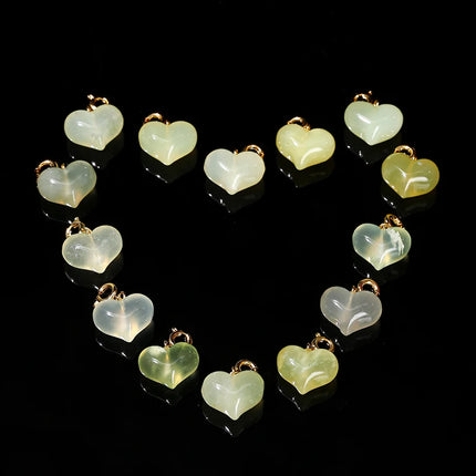 1 Pc Natural Stone Light Green Jade Heart Shape Bead Random Color Pendant For Jewelry Making Diy Necklace Bracelet Accessory