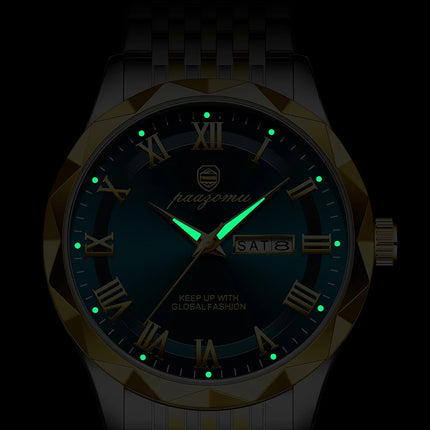 PAAZOMU Sport Original Men Clock Quartz Date Week Luxury Man Wristwatch Waterproof Luminous Stainless Steel Men's Watches Reloj