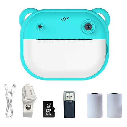 Kids Cartoon Digital Camera Toy Instant Inkless Thermal Printing Photograph Camera Puzzle Interaction Camera Toy+32G Memory Card