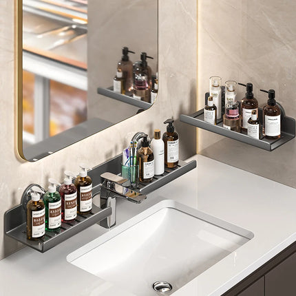Punch Free Suction Cup Bathroom Storage Rack Sink Faucet Draining Shelf Toiletry Organizer