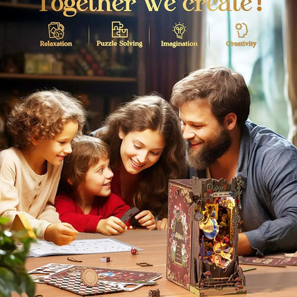 Robotime Rolife Book Nook Kits Fall into Wonder DIY Booknook with Lights Miniature House Kit 3D Wooden Puzzle Bookshelf Gift TGB