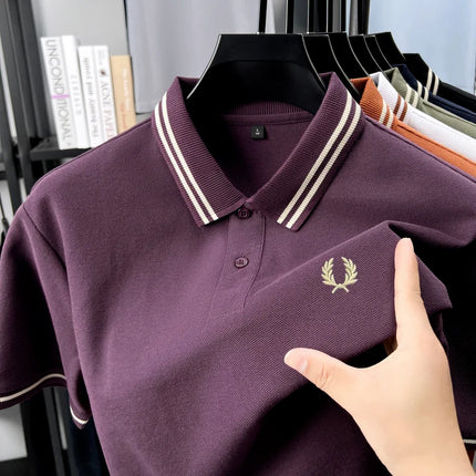 100% pure cotton summer breathable men's fashion sports brand wheat embroidery short-sleeved polo shirt business casual T-shirt
