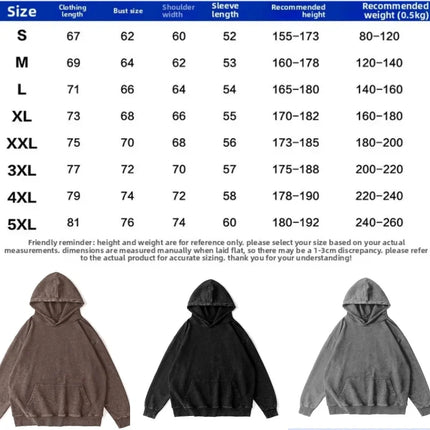 Washed Cotton Hoodie Sweatshirt Loose Wax Dyeing Pure Cotton Long Sleeve Autumn Winter Men Women Casual Fashion Streetwear