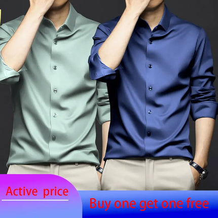 6XL Mens dress black shirts long-sleeved Office Wear Oversize wrinkle-proof non-ironed solid color business casual ice silk