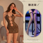 Average size 40.00 kg-60.00 kg / Leopard print jumpsuit + black stockings