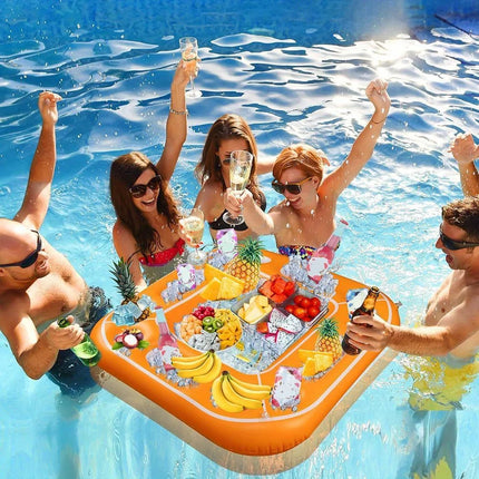 Floating Table for Pool Game with Waterproof Playing Cards, Inflatable Pool Party Tray Float for Drink Snack Holder