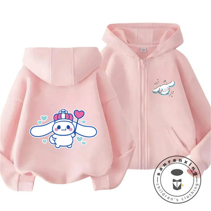Fashion Casual 2026 Cinnamoroll Zipper Hooded Sweatshirt 3-14Y Boys Girls Autumn Winter Cute Kawaii Cartoon Street Hot Outdoor