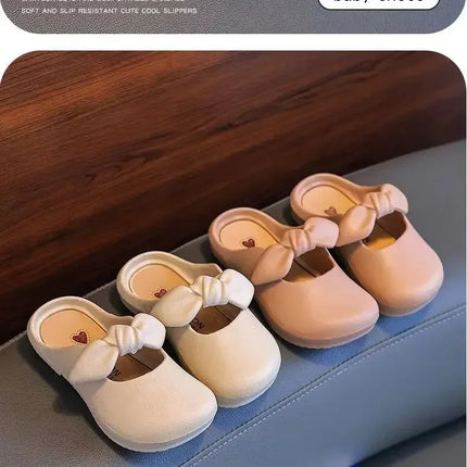 Children Slippers Children's Cute Bao Toe Shoes Wear Flat House Bow-tie Shoes Girls Shoes Slippers Kids House Slippers
