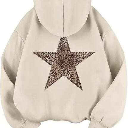 Star Graphic Hoodies Y2k Leopard Print Hooded Sweatshirt Cheetah Hoodie Fashion Casual HipHop Sweatshirt Harajuku Unisex