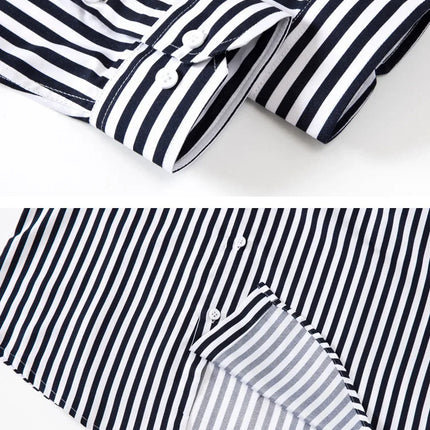 Slim Fit Men's Striped Long Sleeve Shirt Casual Fashion Business Outerwear Autumn New Style Machine Washable Polyester Fiber