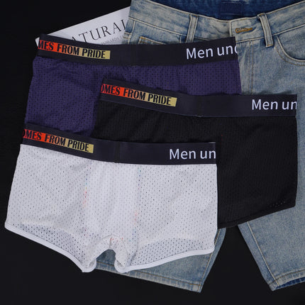Men's PUMP! Mesh Boxer Briefs U Convex Pouch Rainbow Stitching Elastic Waistband Breathable Quick Dry Underwear