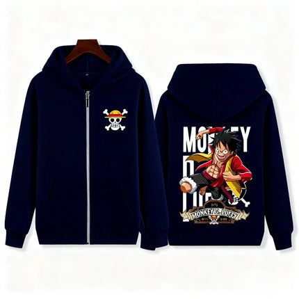 New One Piece Anime Hoodie Zip Up Jacket D Luffy Print Kids Hooded Sweatshirt Daily Casual Streetwear Tops 100-160cm