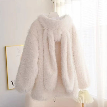 Adorable White Rabbit Ear Hoodie Sweatshirt Women Spring Autumn Punk Hoodies Tops Females Outwear Clothes Zip Up Pink Tops Girl